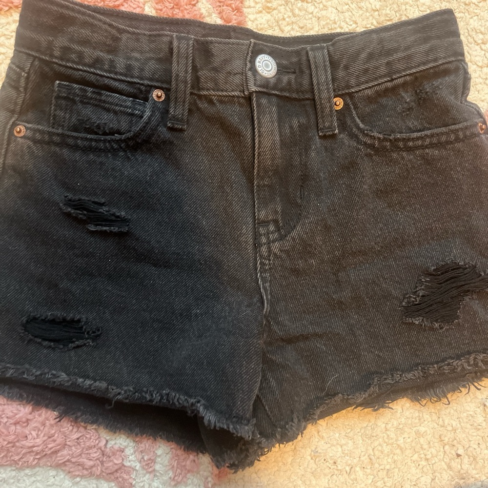 Distressed Black Denim Shorts